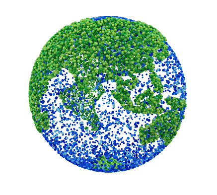 Abstract globe earth round dots, 3d render