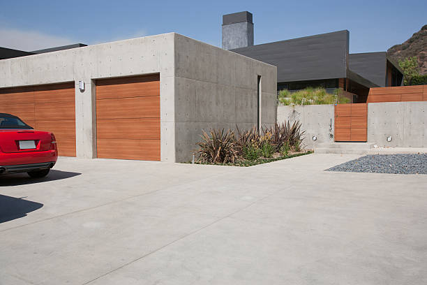 Exterior of modern two-car garage  driveway stock pictures, royalty-free photos & images
