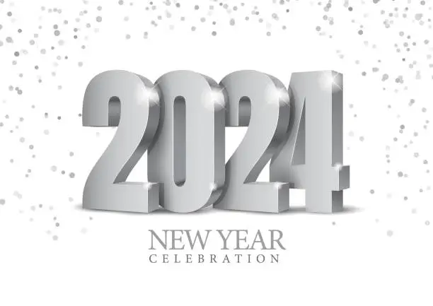 Vector illustration of Vector argent text Design 2024. Silver 3d numbers.