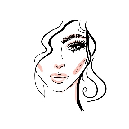 Woman face vector drawing sketch. Abstract portrait fashion illustration.