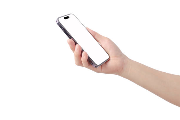 istock Hand holding mobile phone with blank screen on white background. Isolated. 1698254213
