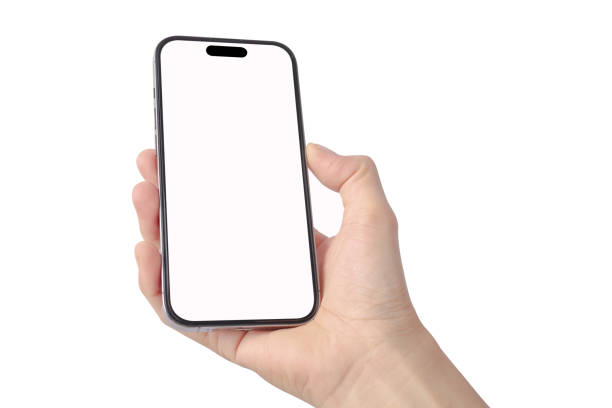 istock Hand holding mobile phone with blank screen on white background. Isolated. 1698254219