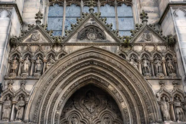 Main facade of St. Giles' Cathedral in the medieval city of Edinburgh, Scotland