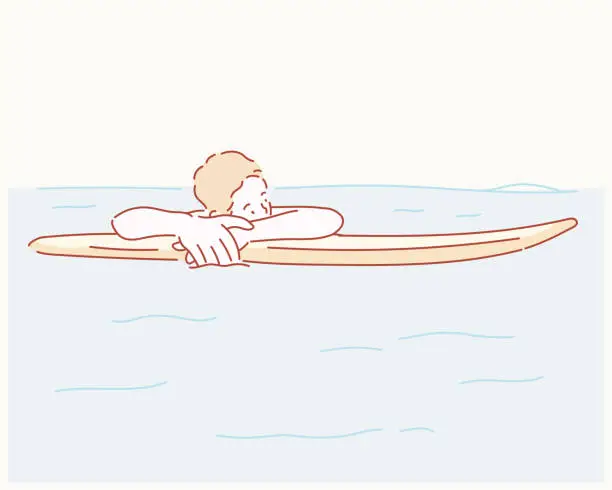 Vector illustration of Shot of a young man enjoying a surf in clear blue water.