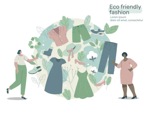 Vector illustration of Eco friendly clothing sustainable, Recycling textile, Organic cotton fabric, Recycle and environmental care concept on fashion. Vector design illustration.
