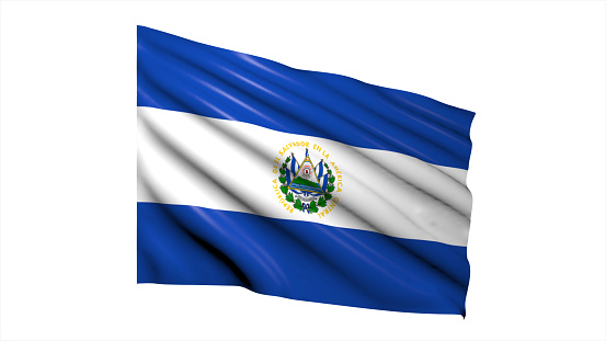 3d illustration flag of El Salvador. El Salvador flag waving isolated on white background with clipping path. flag frame with empty space for your text.
