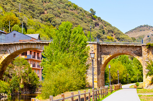 Medieval bridge in Villafranca del Bierzo, León province, Castilla y León, Spain. Camino de Santiago.