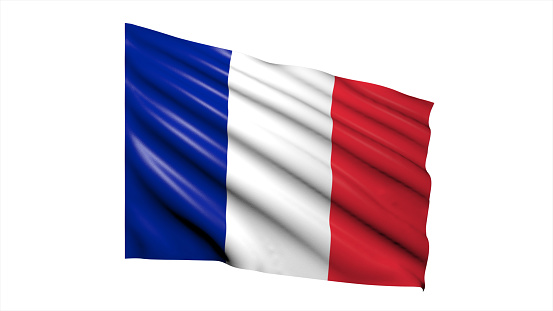 3d illustration flag of France. France flag waving isolated on white background with clipping path. flag frame with empty space for your text.