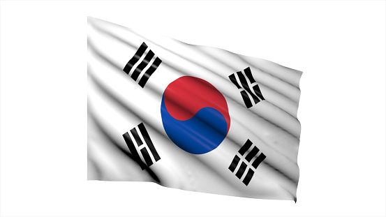 3d illustration flag of South Korea. South Korea flag waving isolated on white background with clipping path. flag frame with empty space for your text.