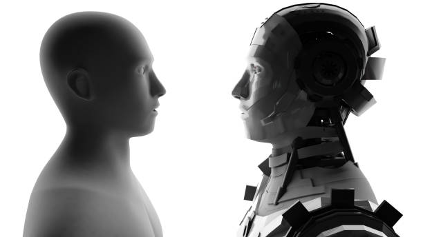 istock Artificial intelligence and human competition, between the virtual world and the real world,3d rendering 1698301264