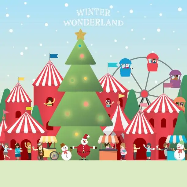 Vector illustration of Winter wonderland vector illustration have blank space. Merry Christmas and Happy New Year greeting card template.