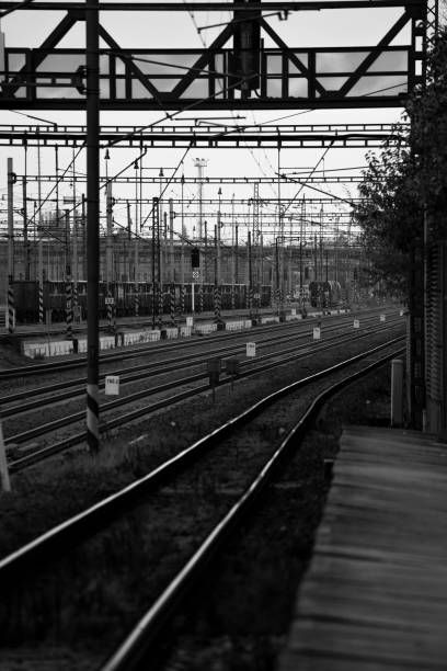 istock Black and white railroad depot. 1698424748