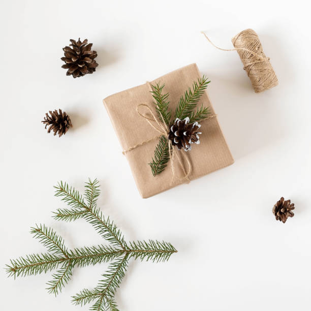 istock Gift box in craft paper gift for Christmas, New Year view top 1698467404