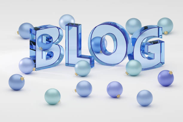 istock Luxury glass inscription blog on grey podium, soft light, smooth background, 3d rendering 1698471331
