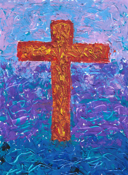 istock Acrylic painting cross on abstract colorful background, red crucifix. illustration for abstract cross or crucifix and rood. 1698486373