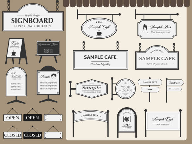 set bingkai ikon desain papan nama - budaya kafe ilustrasi stok