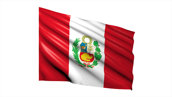 3d illustration flag of Peru. Peru flag waving isolated on white background with clipping path. flag frame with empty space for your text.