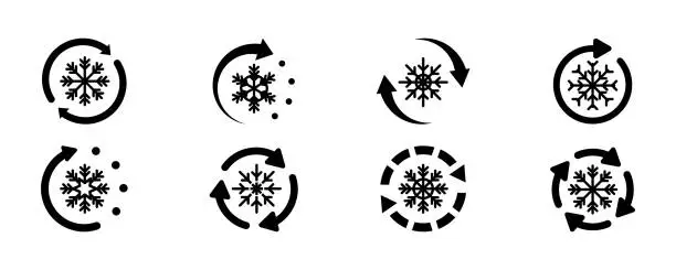 Vector illustration of Set of freezer air control vector icons. Keep cold temperature. Car or home conditioner.