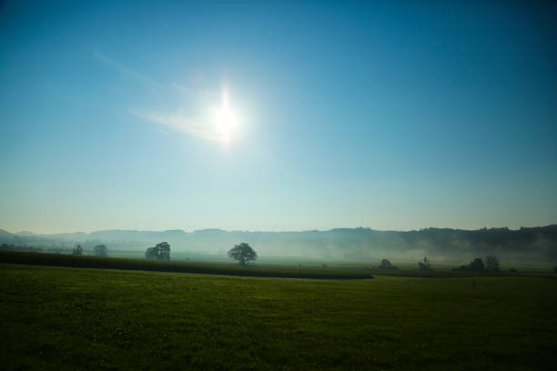 Landscape in the fog, Bavarian landscape,