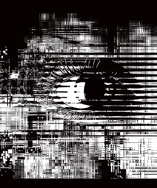 Vector illustration of Artificial Intelligence, Third Eye with Glitch Technique