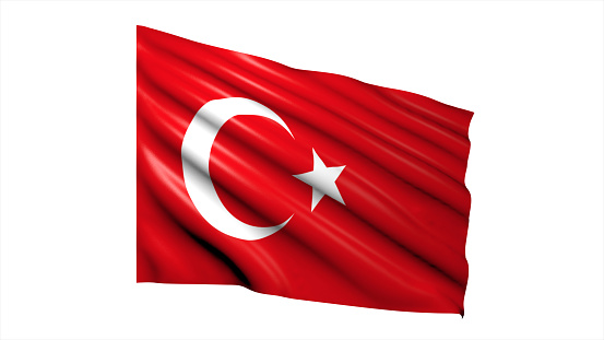 3d illustration flag of Turkey. Turkey flag waving isolated on white background with clipping path. flag frame with empty space for your text.