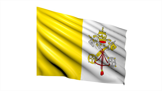 3d illustration flag of Vatican City. Vatican City flag waving isolated on white background with clipping path. flag frame with empty space for your text.