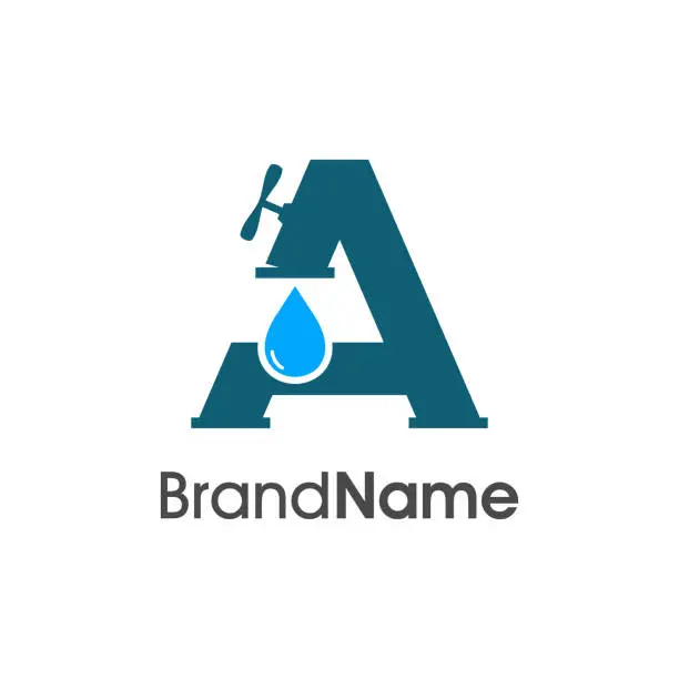 Vector illustration of Initial A Pipe and Water Logo