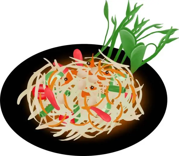 Vector illustration of Som Tam papaya salad thai street food , asian cuisine illustration