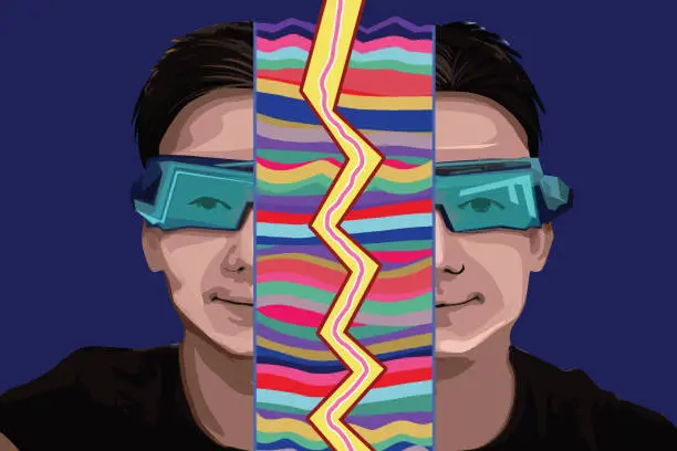 Vector illustration of Portrait of a boy with VR headset