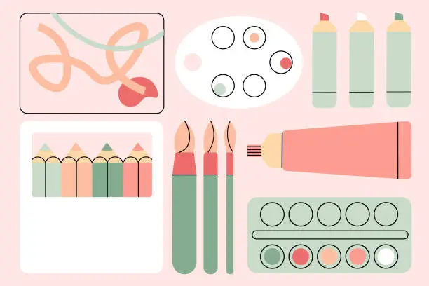 Vector illustration of Painting activity supplies - School accessories