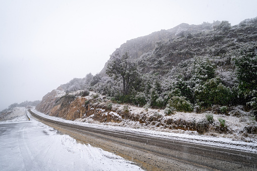 Carretera Austral on a snowy day in the Chilean Patagonia