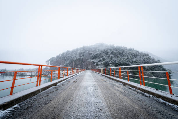 Beautiful winter landscape with a highway road