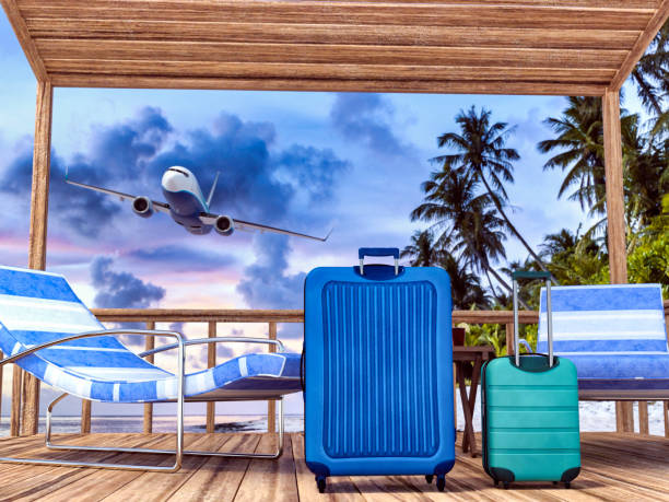 istock Baggage on the beach with a view of the sea sunset 1698705240