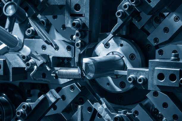 istock Close up the coil spring machine in light blue scene. 1698736725