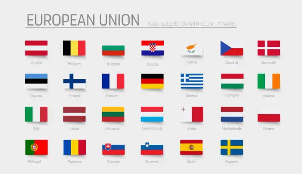 Vector illustration of European Union flag set. Hight detailed vector illustration.