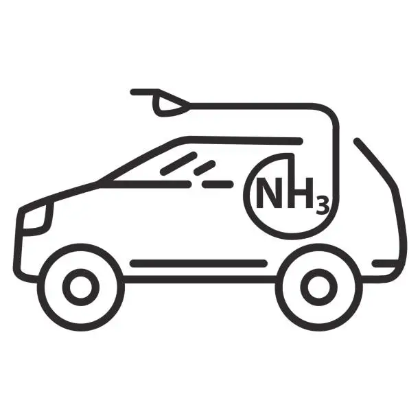 Vector illustration of Ammoniac gas fuel car.Transport uses NH3. Automobiles with ammoniac motor.