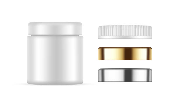 ilustrații de stoc cu machetă de borcan cu cremă cosmetică din plastic gol cu diferite capace - capac