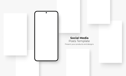 Smartphone With Blank Screen, Blank Template For Social Media Posts Design. Vector Illustration