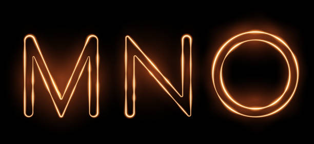 istock Three letters MNO drawn with a fiery line with sparks on a dark background.  Very realistic illustration. 1698781265