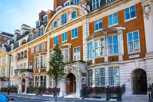 London, UK - 9 September, 2023: Mayfair street leading to Hyde Park, one of the richest areas to live with fancy lifestyle