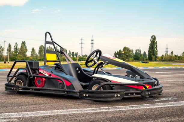 go kart on a racing asphalt track in the open air on a clear sunny day close up