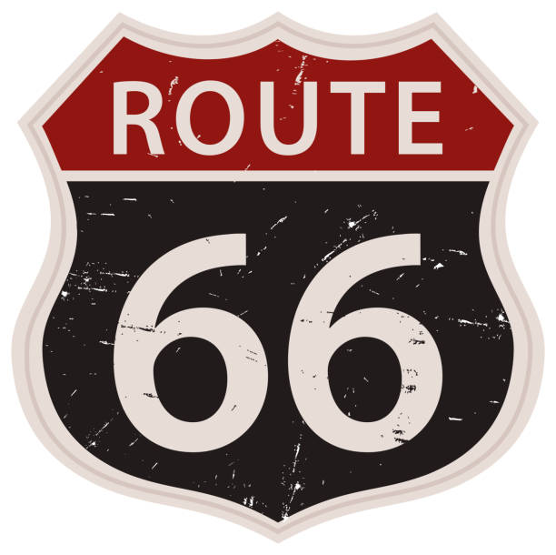 Route 66 Sign. Route 66 Sign, Icon, Poster, Signage, Label. Road Sign With Textured Background Vector Illustration.