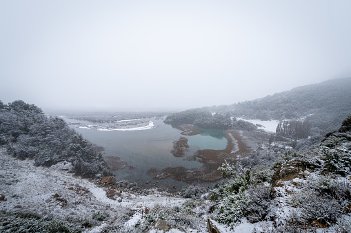 Snow in Covão da Ametade, a touristic site of Serra da Estrela, Portugal.