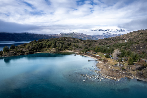 Shores of General Carrera lake in its mouth in the Chilean Patagonia