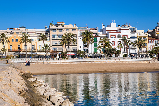 Beach and promenade of Sitges, a town belonging to Barcelona in Catalonia