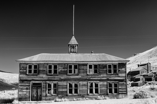 Old abandoned farm buildings on the desert near Wellman, Texas, USA