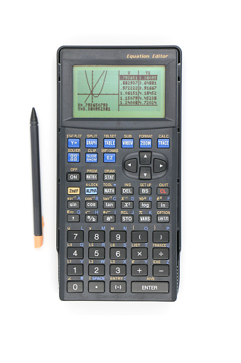 Graphing calculator with a data on the screen