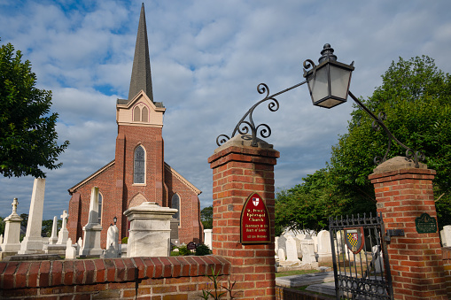 Lewes, Delaware - June 24, 2020: Entrance to churchyard of St. Peter's Episcopal Church in Lewes in Delaware