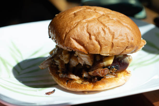 istock Pork meat sandwich on burger bun 1698868295