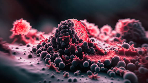 Cancer cells vis Cancer cells vis - 3d rendered image, enhanced scanning electron micrograph (SEM) of cancer cell. Visual of overall shape of the cell's surface at a very high magnification. Medical research concept. electron microscope stock pictures, royalty-free photos & images